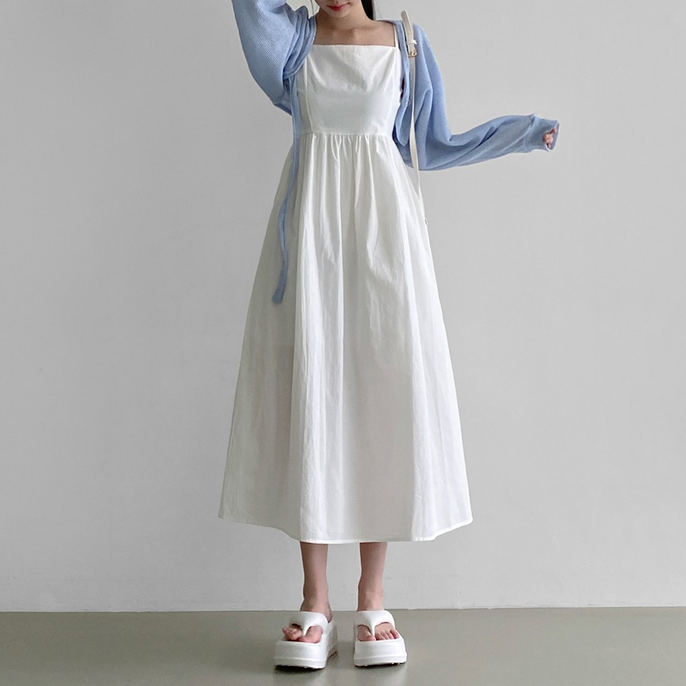 잇진 여성 어깨끈조절 뷔스티에 끈 나시 롱 원피스 23,900원