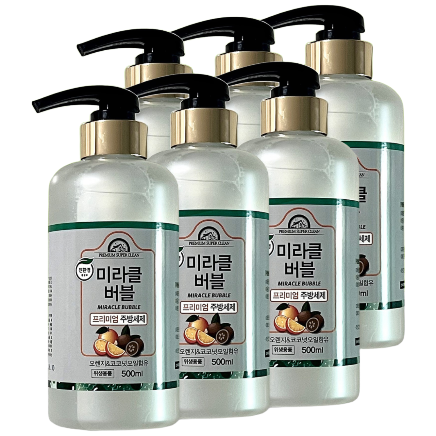 미라클버블 친환경 주방세제 500ml 친환경인증 고시1종 과일야채 세척가능, 6개, 500ml 27,500원