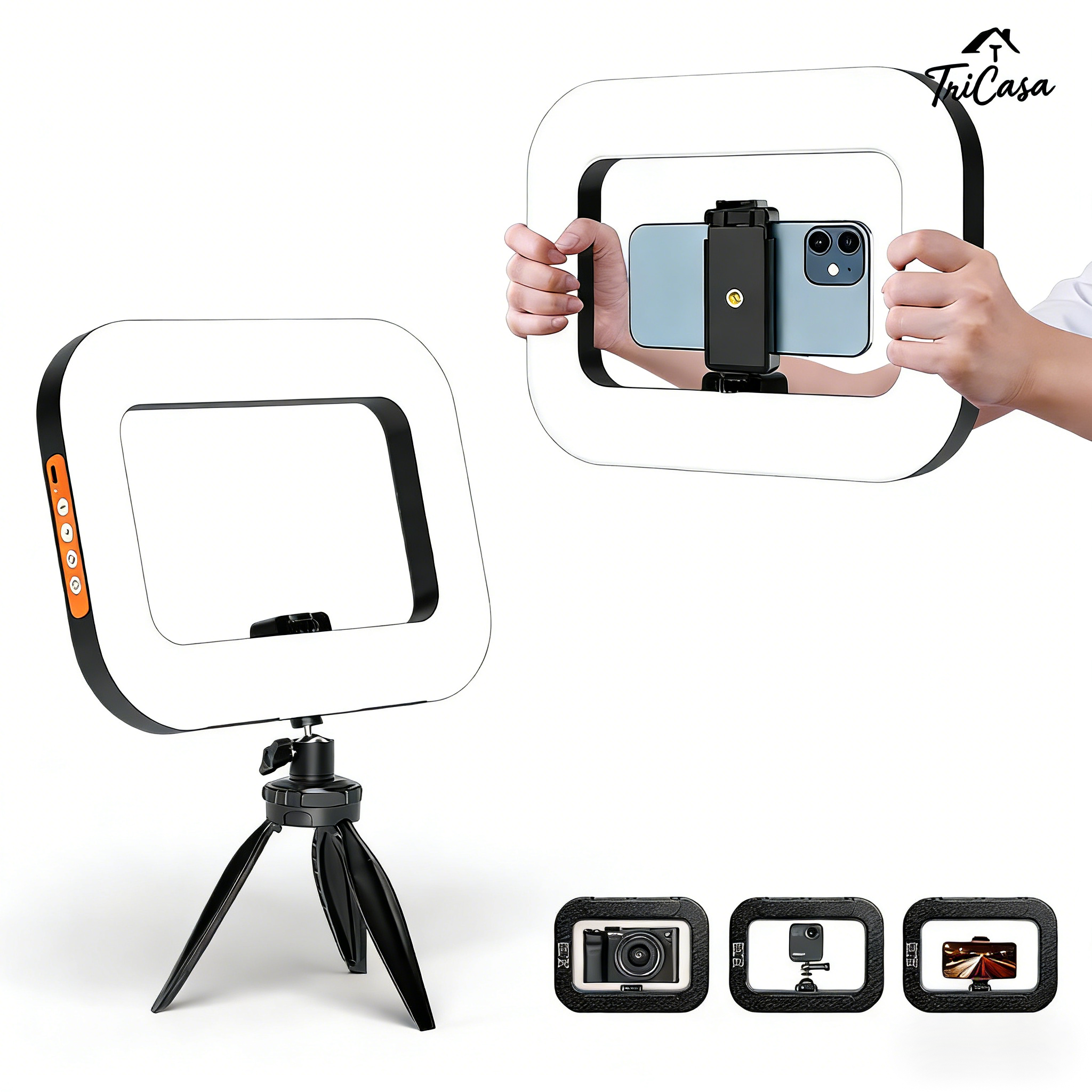 Tricasa 핸드폰 조명 사각틀 릴스 조명 색온 밟기 조절 릴스 조명+ 휴대폰 홀더+삼각대 풀세트 18,900원
