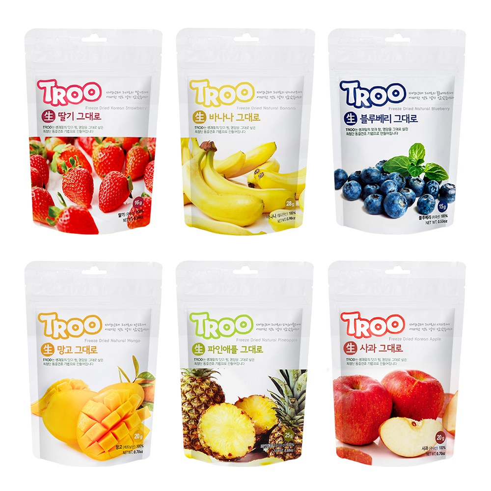 TROO 동결건조 과일칩 6종 딸기+블루베리+사과+바나나+파인애플+망고, 124g, 1세트 18,600원