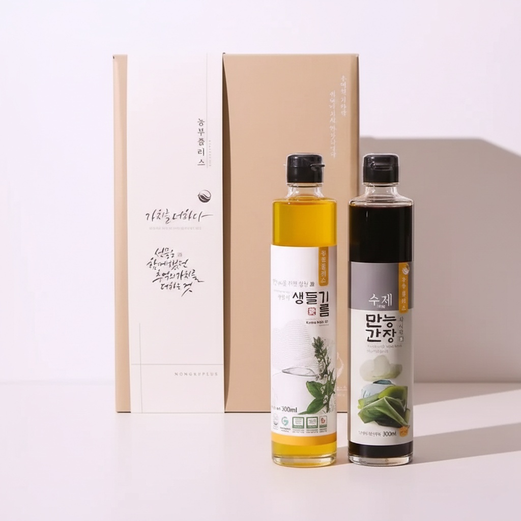 [농부플러스] 국산 냉압착 생들기름 저온착유 들기름 만능간장 맛간장 300ml 2병 선물세트(쇼핑백동봉) 61,570원