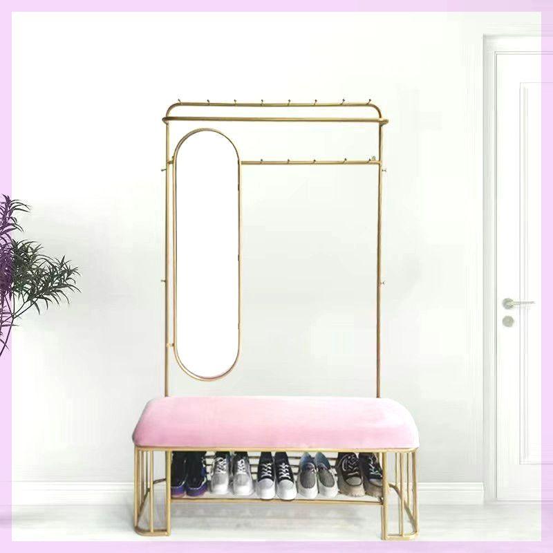 현관 수납벤치 신발 수납 다용도 틈새 정리대 패브릭, 1개, 신발 벤치+행거+전신거울 120cm 핑크 210,000원