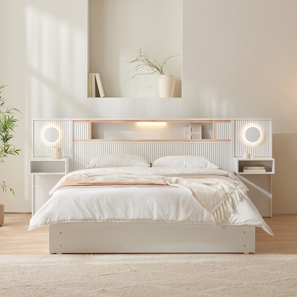 프린홈 몰리 LED 편백나무 템바보드 슈퍼싱글/퀸 침대프레임 (매트,협탁 제외) 329,000원