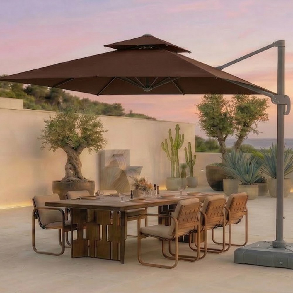 연필트리 파라솔 대형파라솔 홀딩파라솔 받침대 세트, 사각 초코브라운+받침대 459,000원