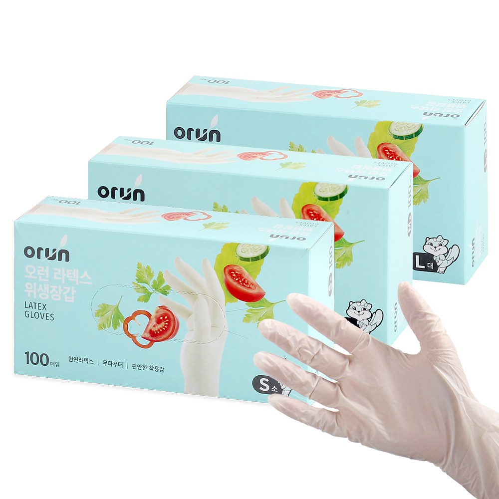오런 요리용 라텍스장갑 위생장갑 무분말 고무장갑  100매 스마트폰터치가능 7,900원