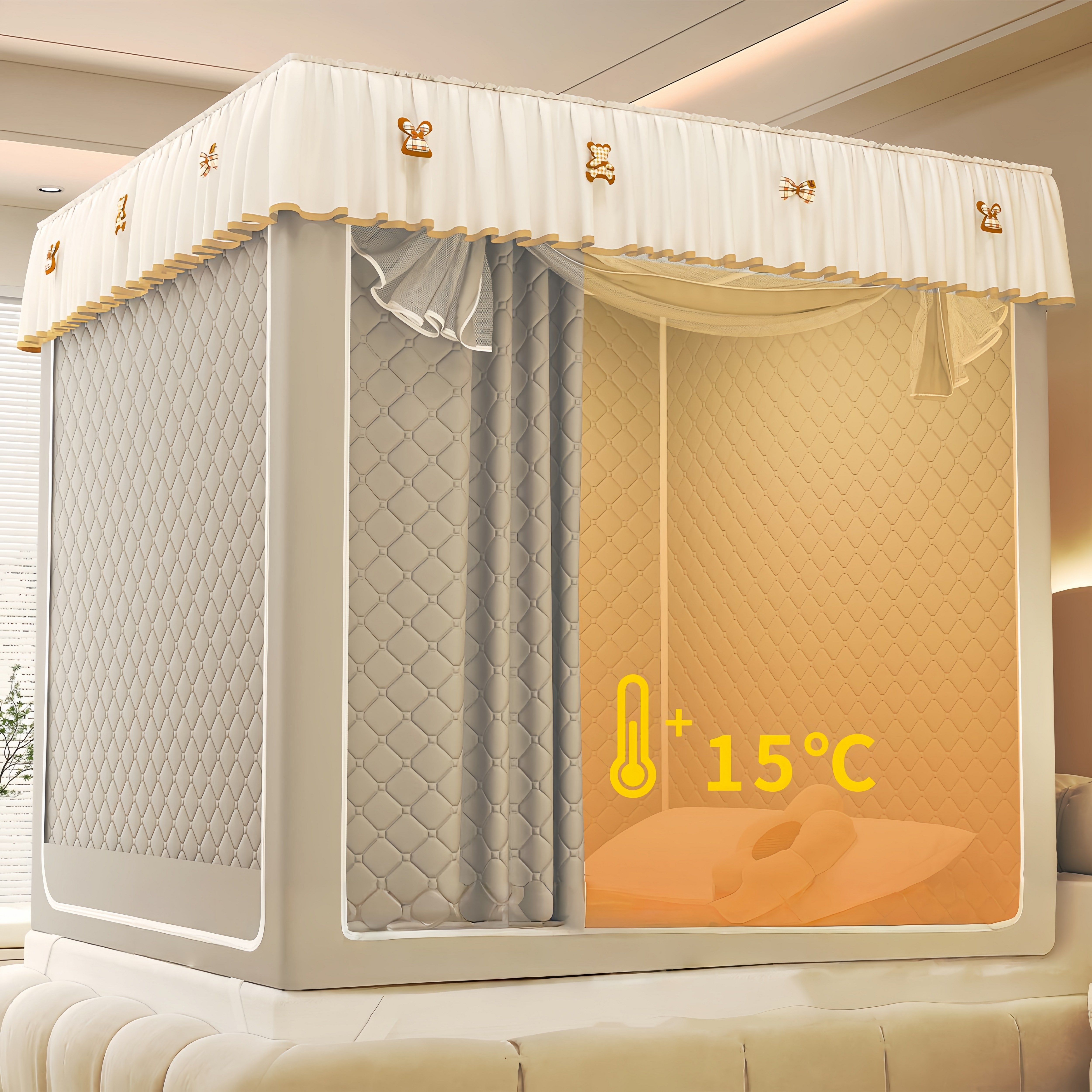 Mochae 사각 난방텐트 방한 보온 텐트 모기장 실내 암막 침대 커튼 기숙사 일체형 암막텐트 사계절 텐트 세트 146,290원