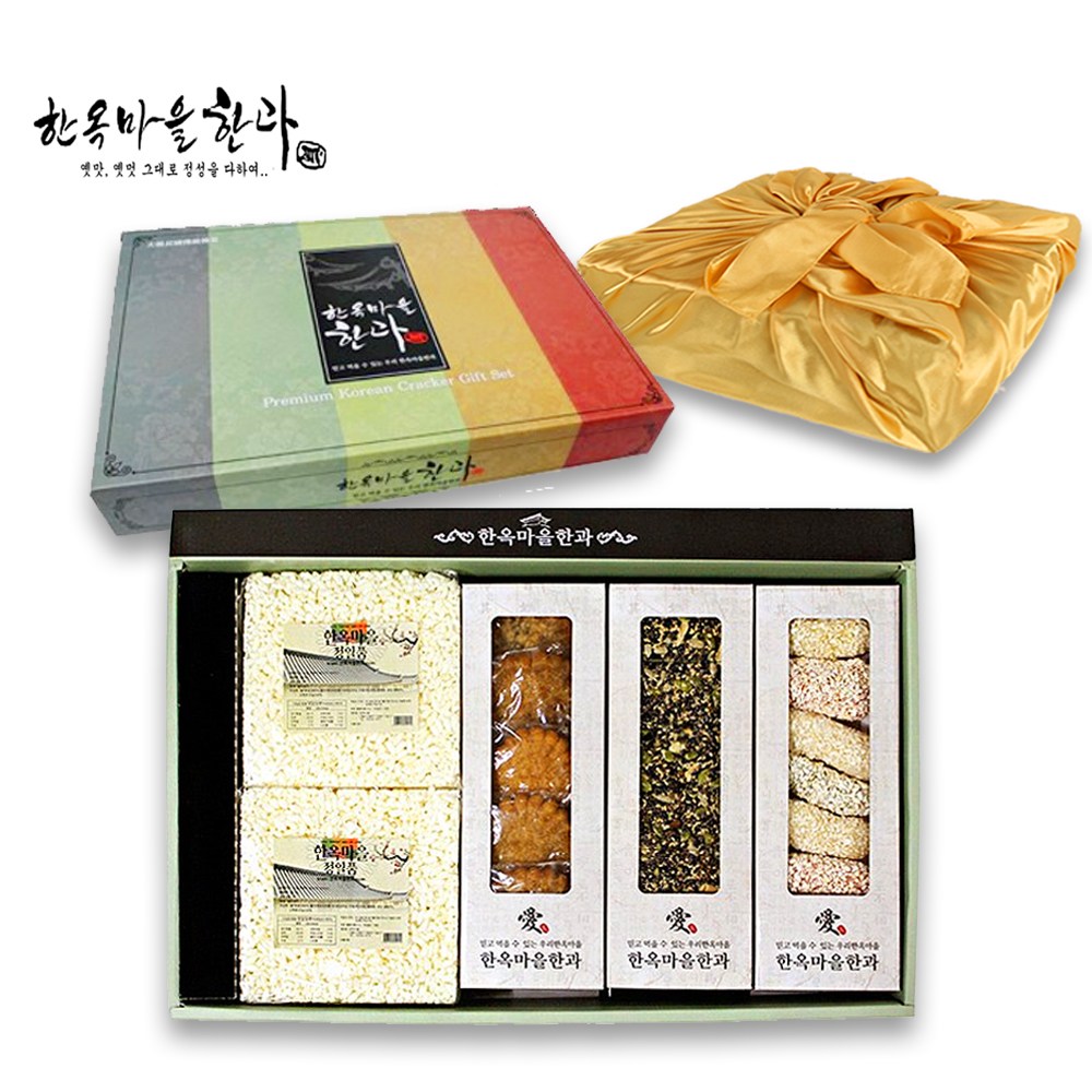 한옥마을한과 제수용품 4종 선물세트 / 약과 쌀산자 유과 강정 한과 간식 과자 보자기포장 35,910원