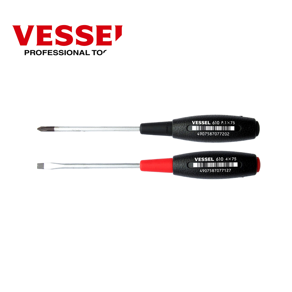 VESSEL 베셀 No.610 (1 x 75mm)십자,(4 x 75mm)일자 고무 그립 자루 드라이버 세트 12,300원