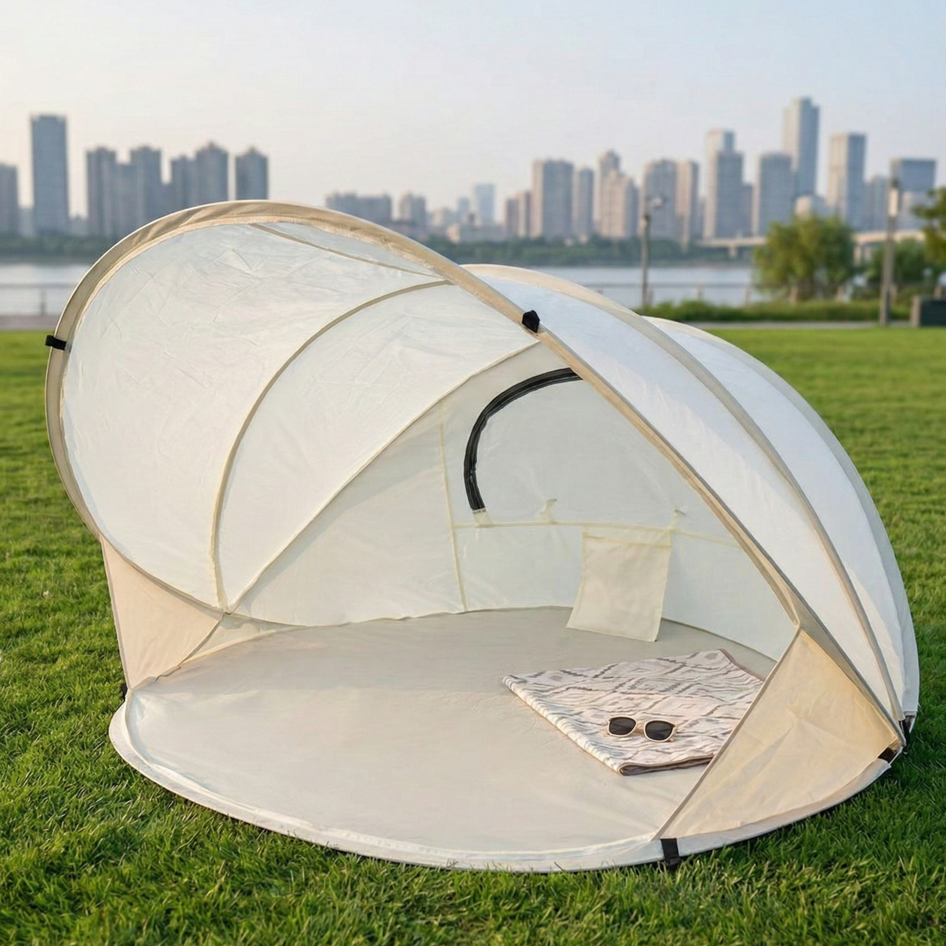 올데이하우스 원터치 한강 해변 실외 피크닉 캠핑 그늘막 휴대용 접이식 팝업 텐트 2인용, 2인용, 베이지 39,000원