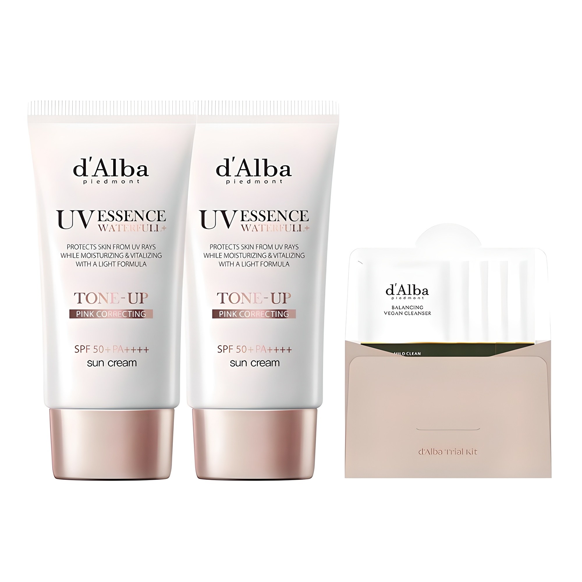 [비건뷰티] 달바 워터풀 톤업 선크림 SPF50+ PA++++ 50ml x 2p + 밸런싱 비건 젤 클렌저 15ml 세트 34,600원