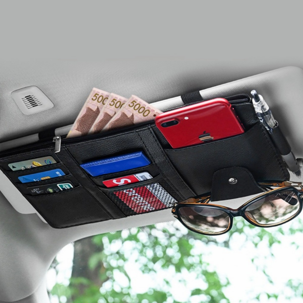 아리보미 차량 썬바이저 수납 포켓 카드 썬글라스, 블랙, 1개 12,000원