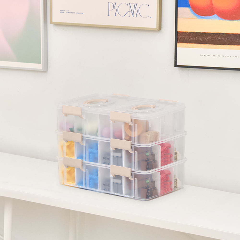 플라팜 레고 장난감 정리함 3단 + 칸막이 풀세트, 베이지, 3개 39,200원