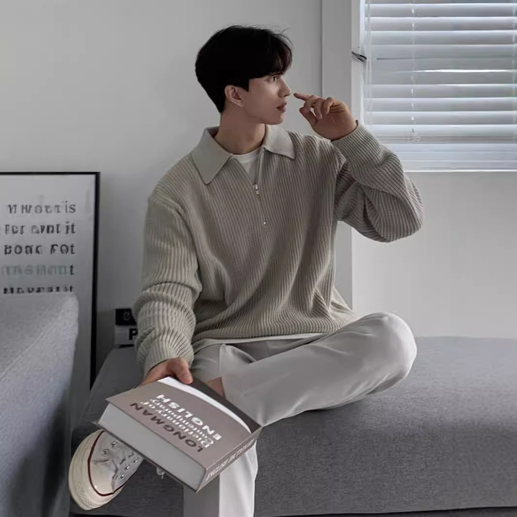 스타일닥터 남성 반집업 니트 빅사이즈 루즈핏 맨투맨 베이직 골지 긴팔 상의 22,990원