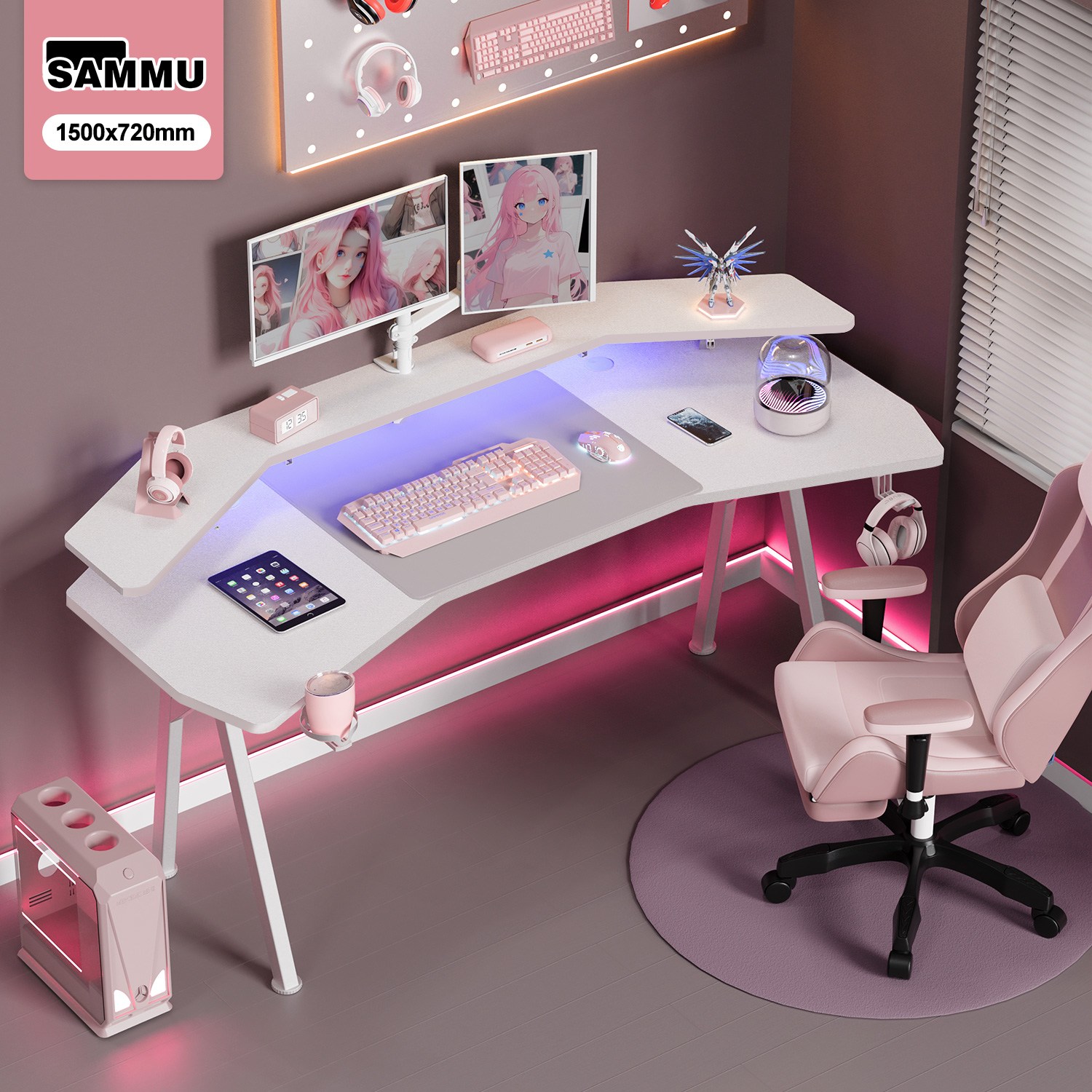 SAMMU 날개형 컴퓨터 이중 레이어 게임 다기능 스트리머 학습 사무용 책상 카본 섬유 책상 1500*720 86,800원