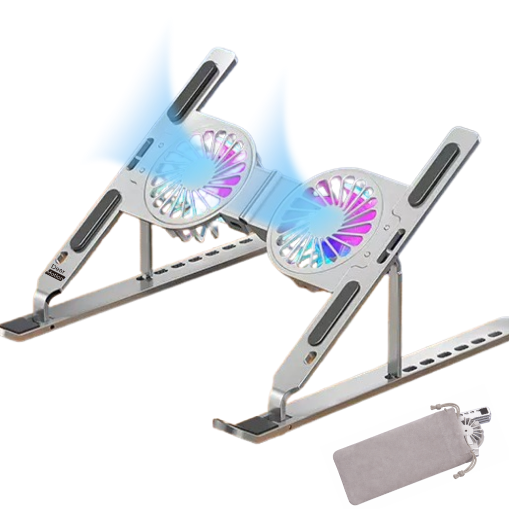웨이모션 듀얼 쿨링팬 접이식 노트북 거치대 휴대용 각도조절 미끄럼방지 스테인레스 스틸, 1개, 라이트 실버 29,900원