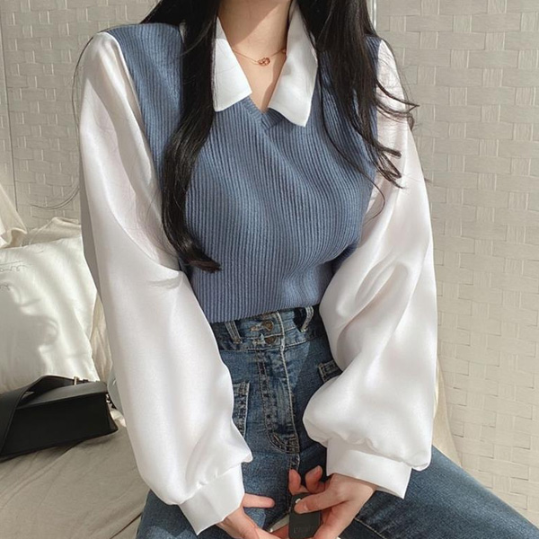 로렌미 멜리 조끼 레이어드 블라우스 S261219SS-14 14,900원