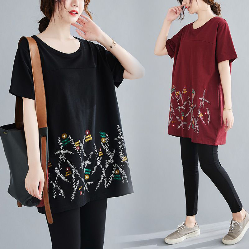 XL-6XL 110KG까지 오버핏 중년 여성 반팔티 롱티 레터링 데일리 박시핏 편한 캐주얼 4050대 엄마옷 빅사이즈 반팔 티셔츠 풀오버 날씬해보이는 여름 티셔츠 19,600원