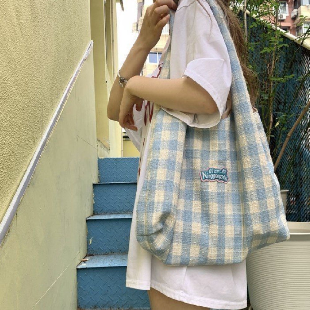 리브온 파스텔 체크 숄더백 데일리 빅 에코백 5,900원