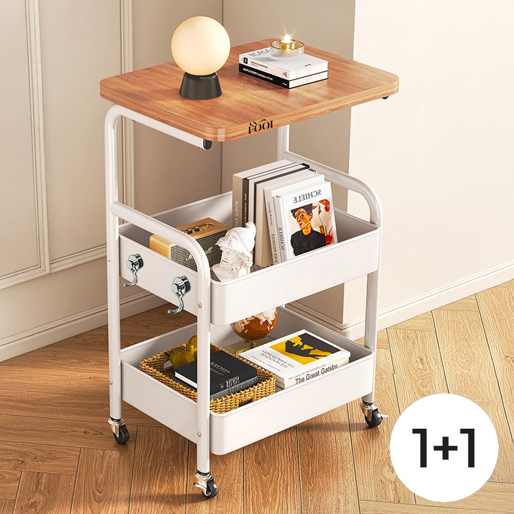 [5시건 당일배송] 1+1 360도 회전 이동바퀴 철재 3단 트롤리 + 초강력 자석 후크 가정용 선반 진열장, 화이트+화이트 47,700원