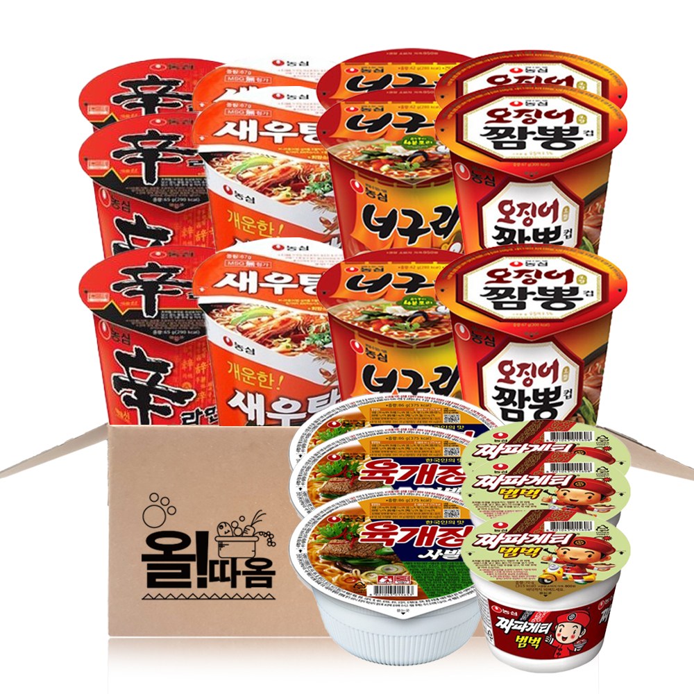 농심 소컵라면 6종 3개씩 1호세트(신라면+짜파범벅+새우탕+너구리+오짬+육개장사발면), 1개 27,800원