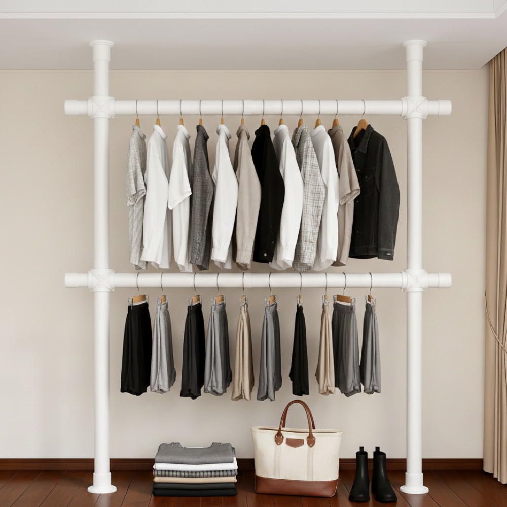 38mm 와이드 2단 행거 고정식 튼튼한 옷걸이 설치형 폭조절 2단 건조대 35,700원