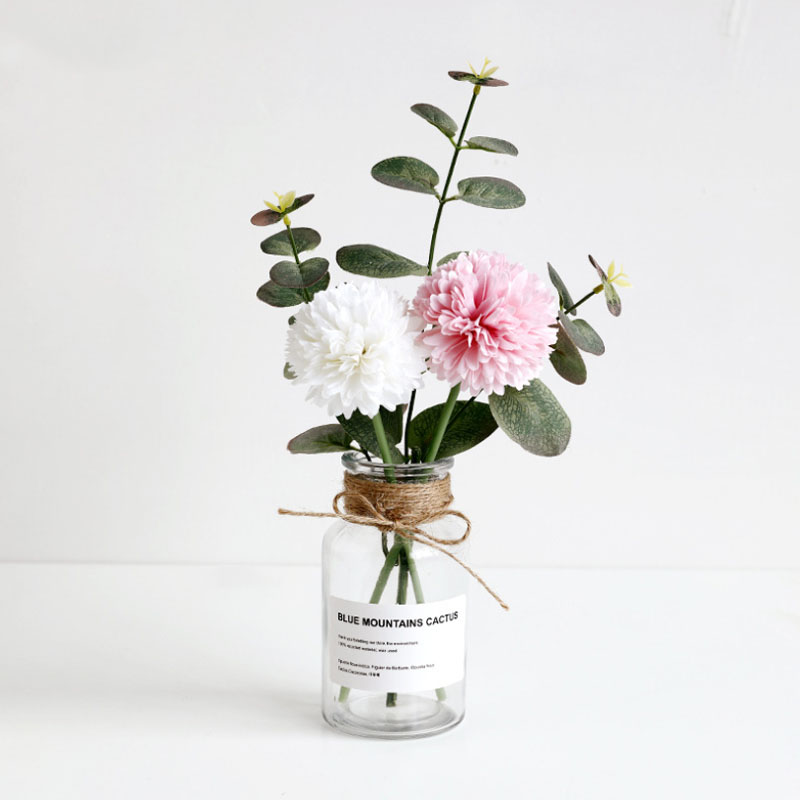 마벨인홈 조화 국화꽃+유리화병 세트, 화이트핑크 9,900원