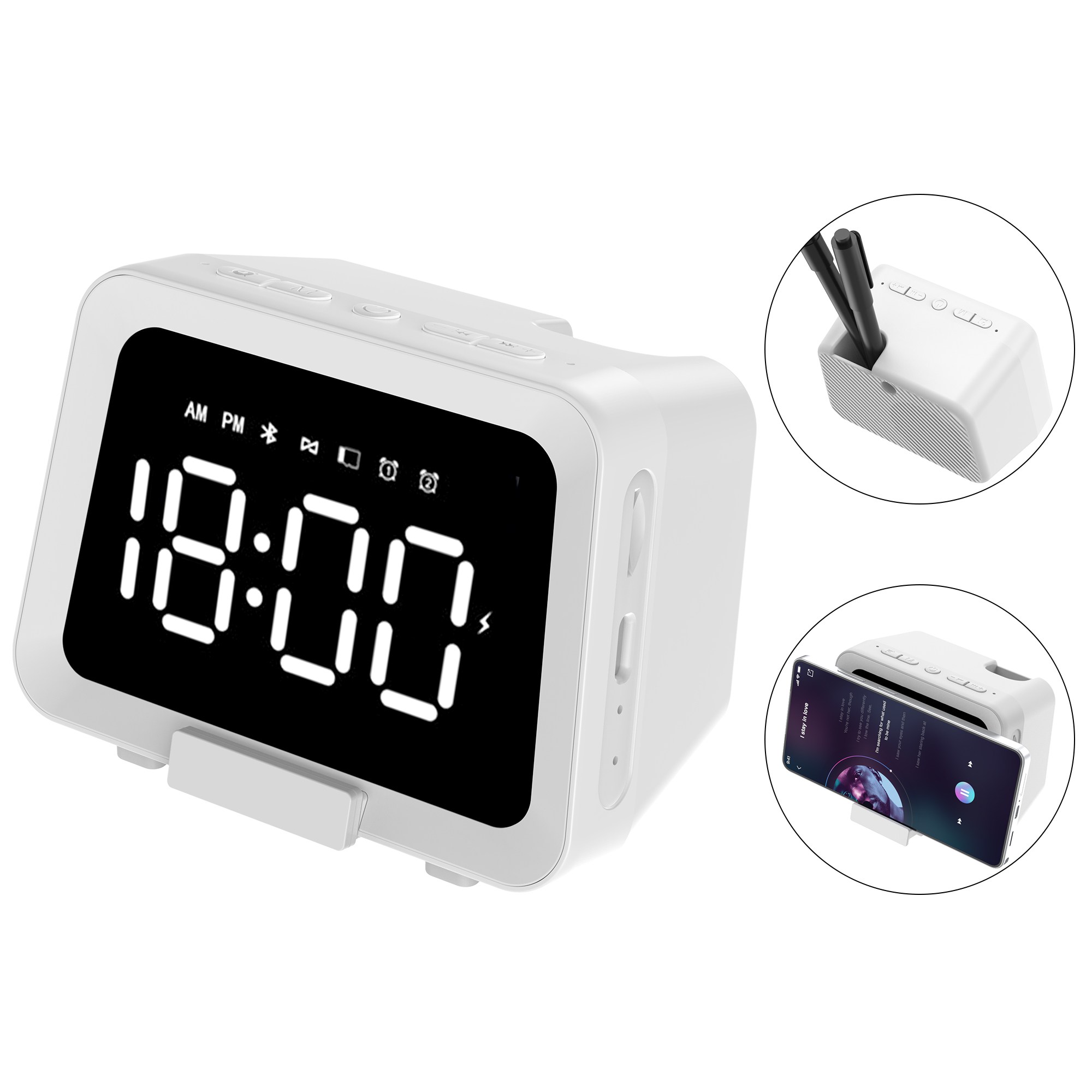 RUNHome 무선충전 블루투스 스피커 LED 시계 알람 휴대용 미니, 화이트, G9 20,000원