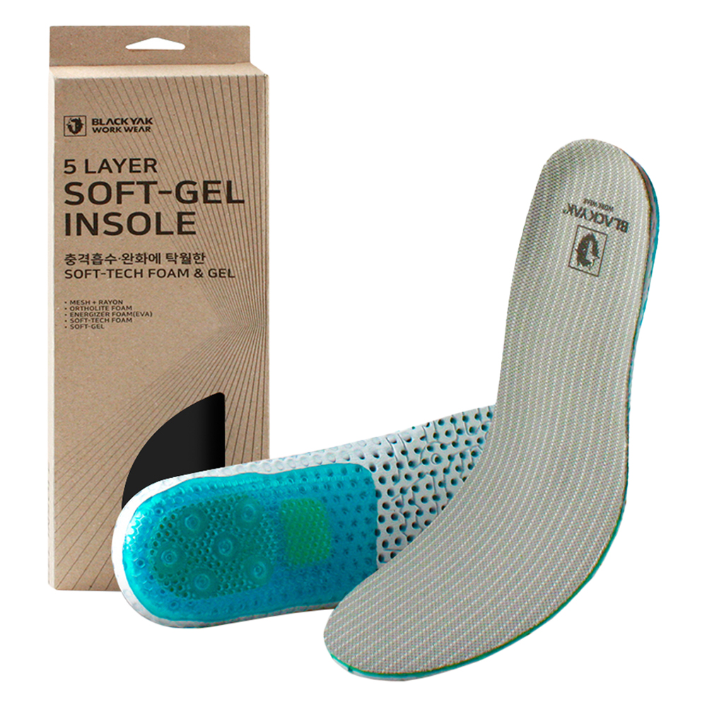 블랙야크워크웨어 5레이어 멀티 쿠션 고탄성 소프트젤 족저근막 인솔 깔창 양발 세트 15,900원