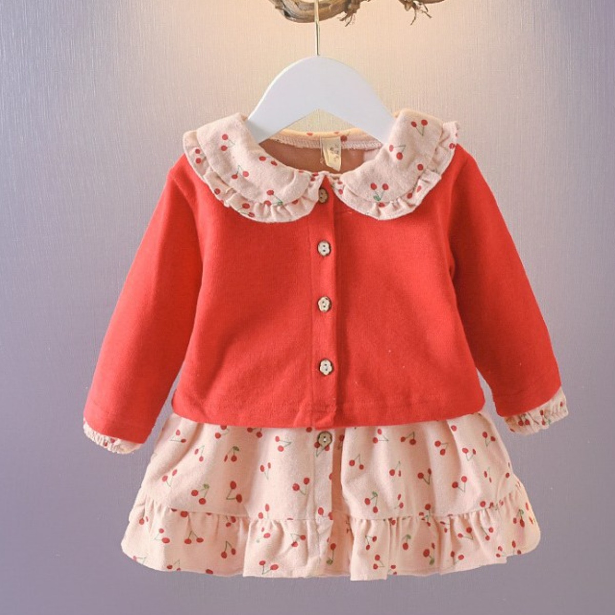 뽀뽀뽀 아동복 여아 체리원피스 가디건 2종 세트 유아 아가 키즈 아동 봄 가을 옷 등원룩 등원복 자매룩 27,890원