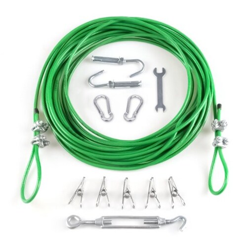 투데이리빙 8종 세트 야외 와이어 빨래줄 + 확장 후크 + 턴버클 + 스패너 + 클립+ 카라비너 + 잠금 클립 + 보호 슬리브 베란다 옥상 여행용 캠핑 다용도 로프 35,800원