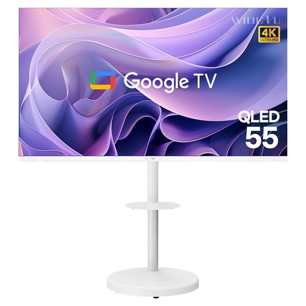 와이드뷰 4K UHD QLED 구글 스마트 TV + 이동식 스탠드 화이트 세트, 139cm(55인치), QWGE55UT1, 스탠드형, 방문설치, 현재가 596,000원