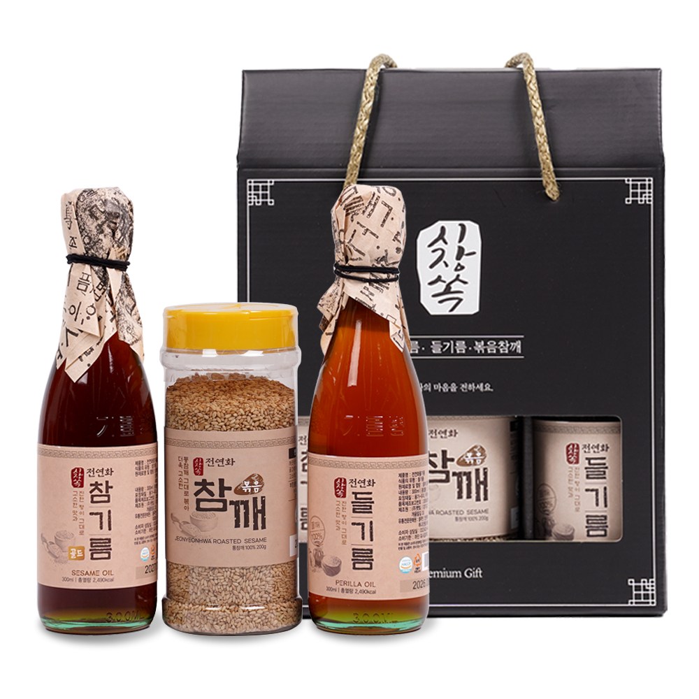 시장쏙 전연화 참기름 골드 + 전연화 들기름 + 전연화 볶음참깨 선물세트 1호, 1세트 33,900원