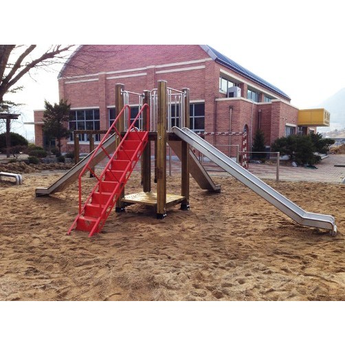 월드스포츠산업 학교공원체육 미끄럼틀 1승3방락 스텐목재스틸 WD-P-0002B 4,452,000원