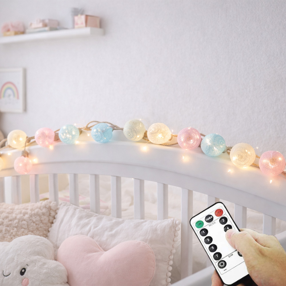 HK sell 무이 마끈 LED 감성조명 파스텔 화이트 코튼볼 줄조명 23,000원