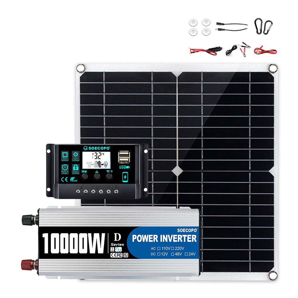 10000W 태양광 시스템 완전 세트 듀얼 USB 인버터 220V 300W 태양 전지판 100A 컨트롤러 RV 캠핑 가정용 105,010원