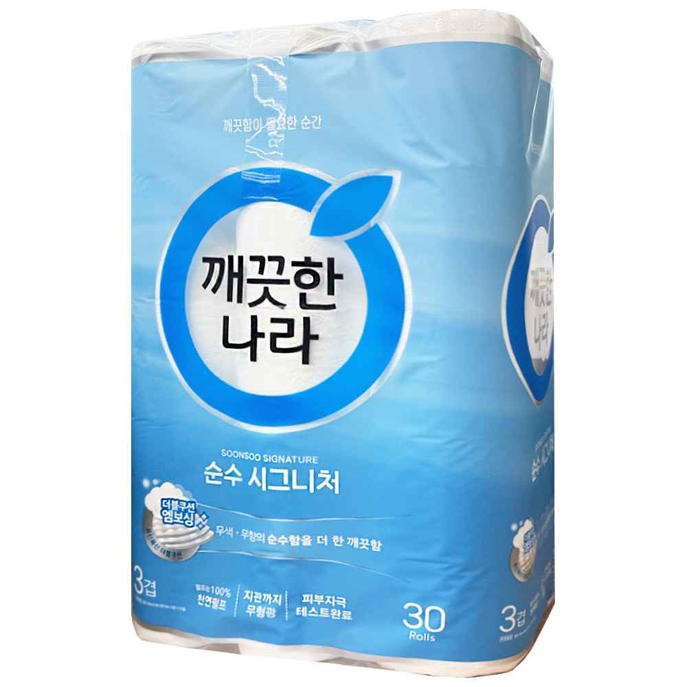 깨끗한나라 화장지 광폭 107mm 순수 시그니처 와이드 3겹 28m 30롤 x 1팩 17,600원