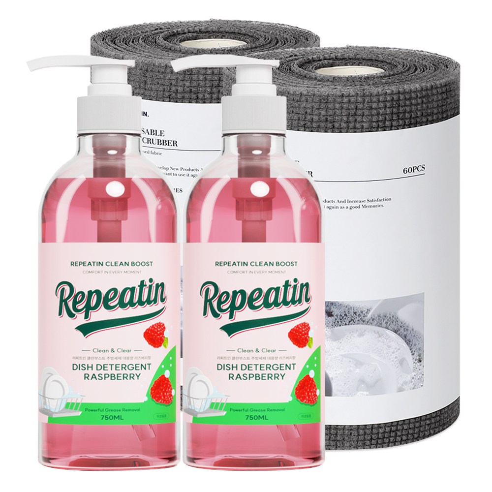 리피트인 주방세제 클린부스트 대용량 라즈베리향 2개 + 일회용수세미 2개 세트, 1세트, 750ml 12,810원