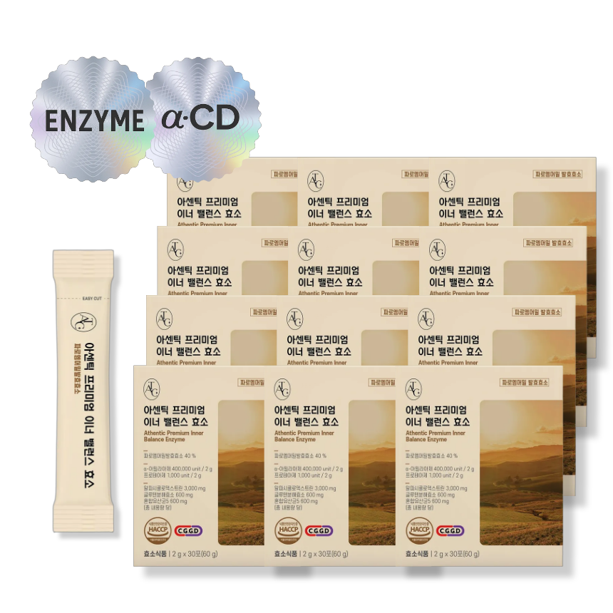 [효소+알파CD]아센틱 프리미엄 이너 밸런스 효소(30포) 알파CD효소, 파로엠버밀발효 효소, 글루텐분해효소, 알파시클로덱스트린, 자연발효효소 132,000원