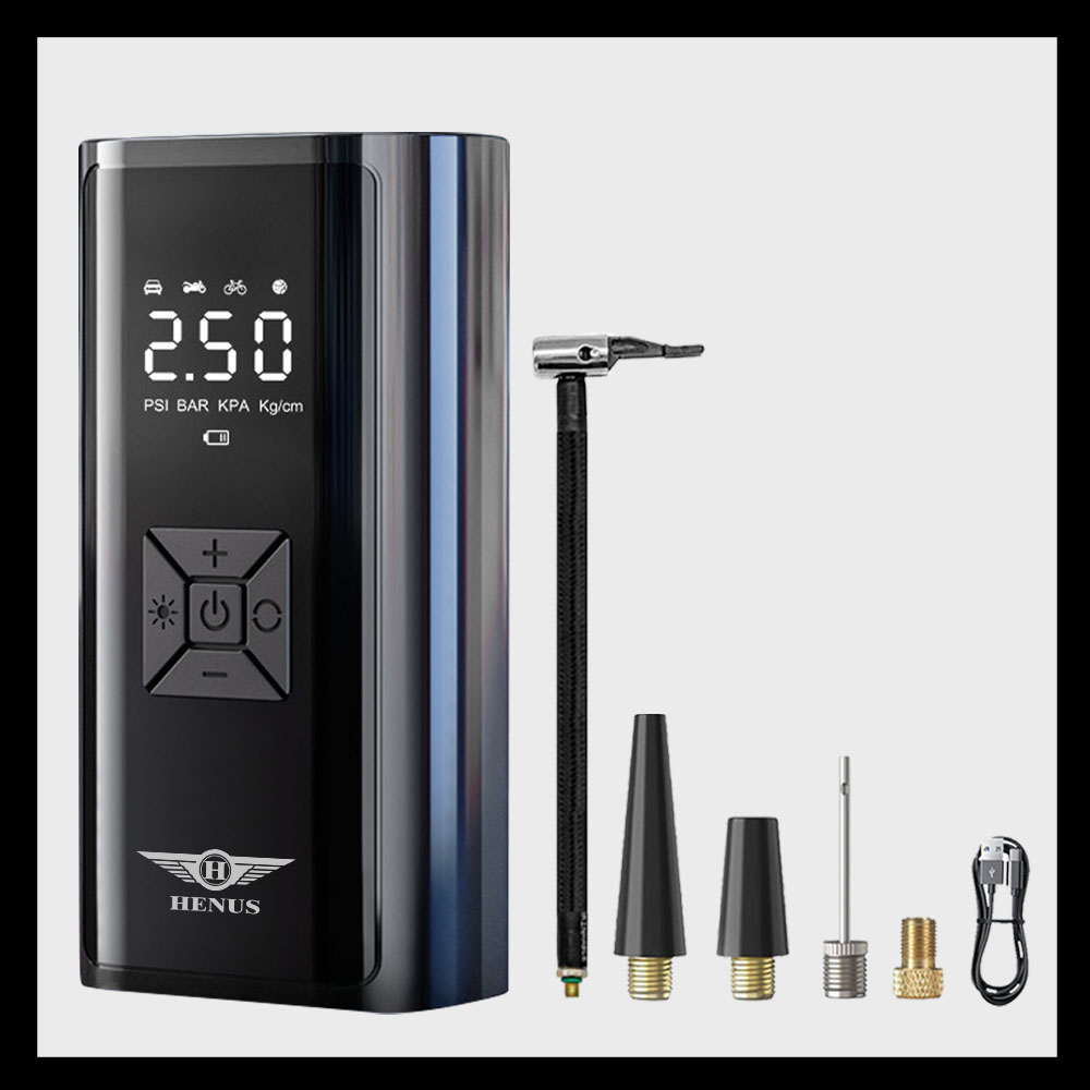 헤누스 타이어에어 휴대용 타이어 공기압 주입기 무선 올인원 공기 주입기 6000mAH, 블랙, 1개 24,900원