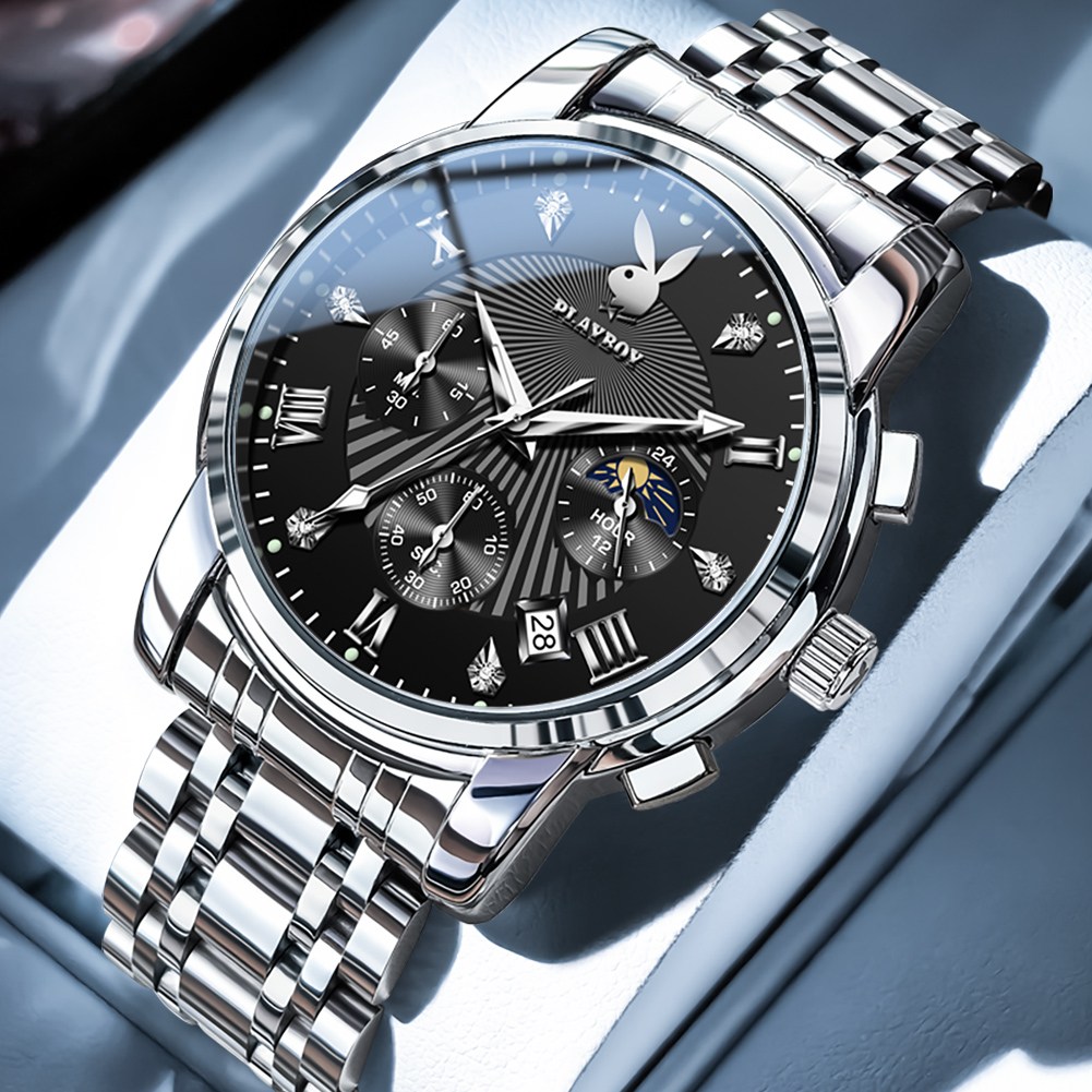 PLAYBOY 플레이보이 남성 크로노그래프 시계 명품디자인 방수패션시계 데이트기능 쿼츠워치 69,500원