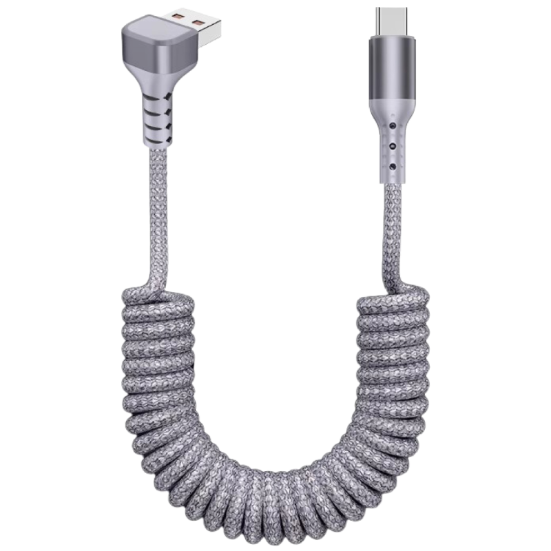 90도 엘보우 Type C 짜임 고속 충전 전선 스프링 신축 핸드폰 데이터 라인, 1개, 회색, 1.5m 13,800원
