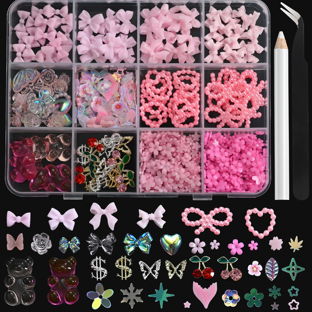 샵글로벌 [셀프 네일 아트] 네일 파츠+ 네일 핀셋 + 스톤피커 세트, 1개, 네일파츠16칸B형+네일핀셋+스톤피커 9,900원