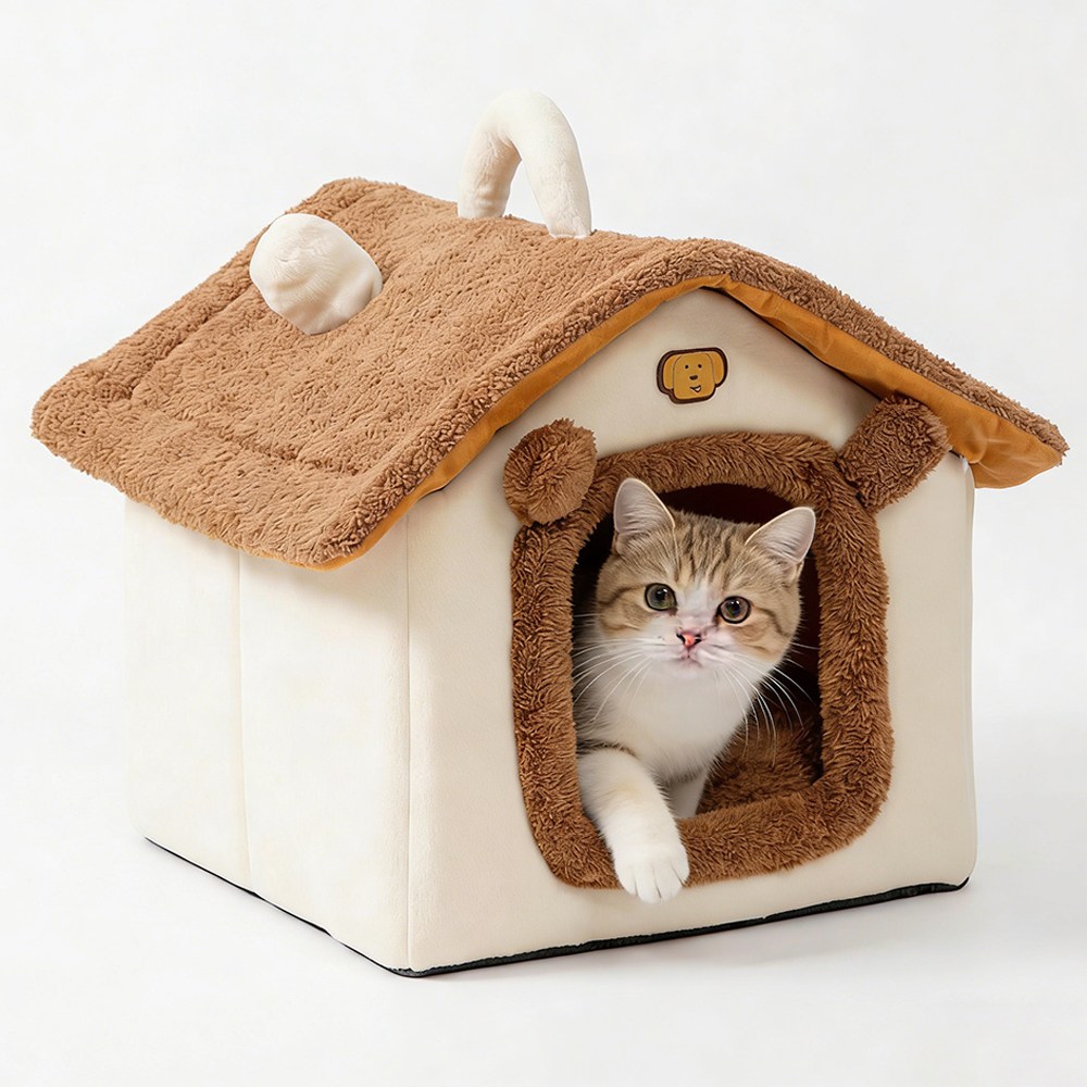 슈퍼인 강아지 고양이 하우스 쿠션 침대 분리세탁 휴대용 숨숨집, 1개, 브라운 23,900원