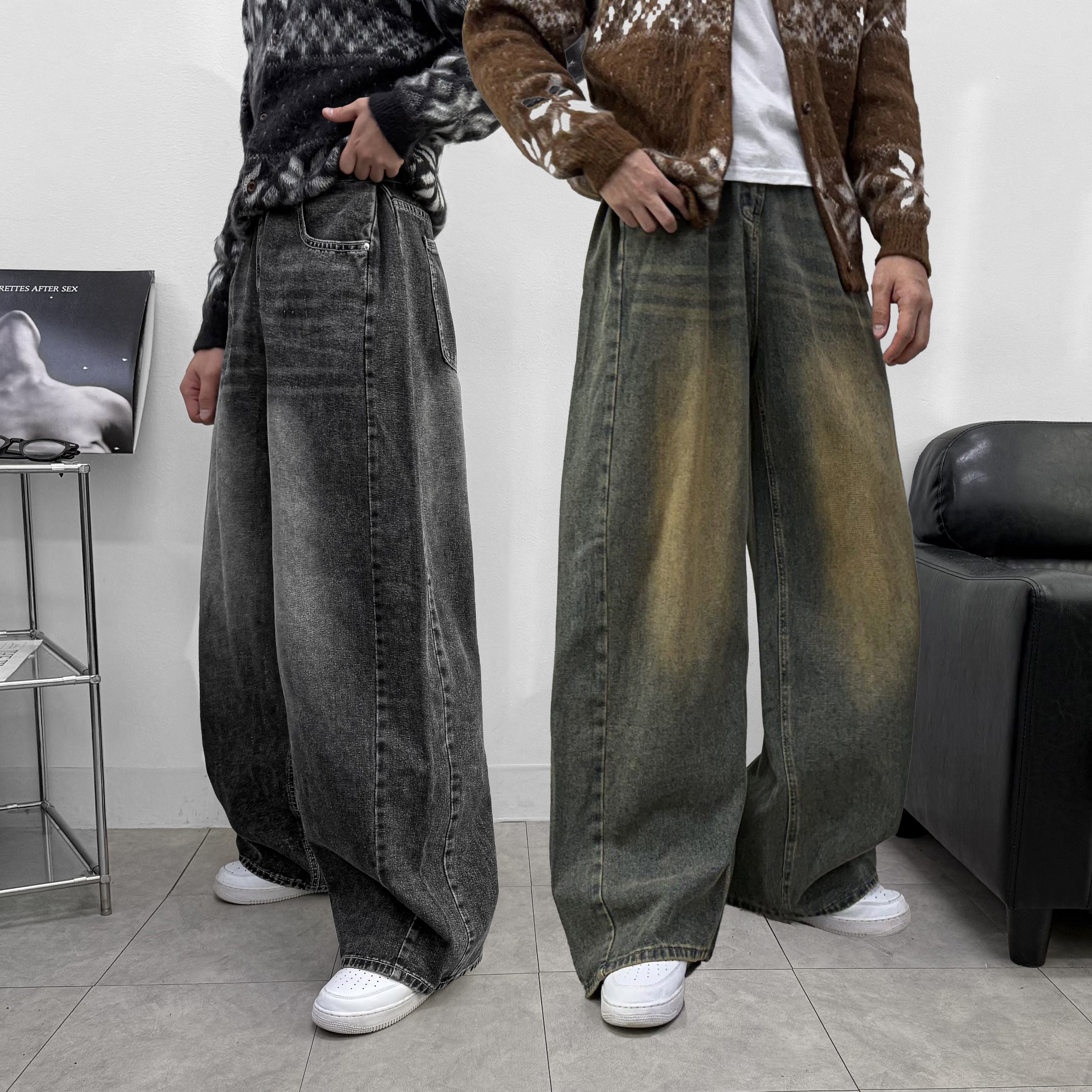 [사계절] 사이드 핀턱 벌룬 와이드 데님 팬츠 통청바지 빈티지 워싱 청바지 커브드 29,800원