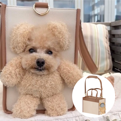 아키즈 빼꼼캐리어 강아지 고양이 반려동물 이동가방 곰돌이 캐리어, 1개, 베이지 150,000원