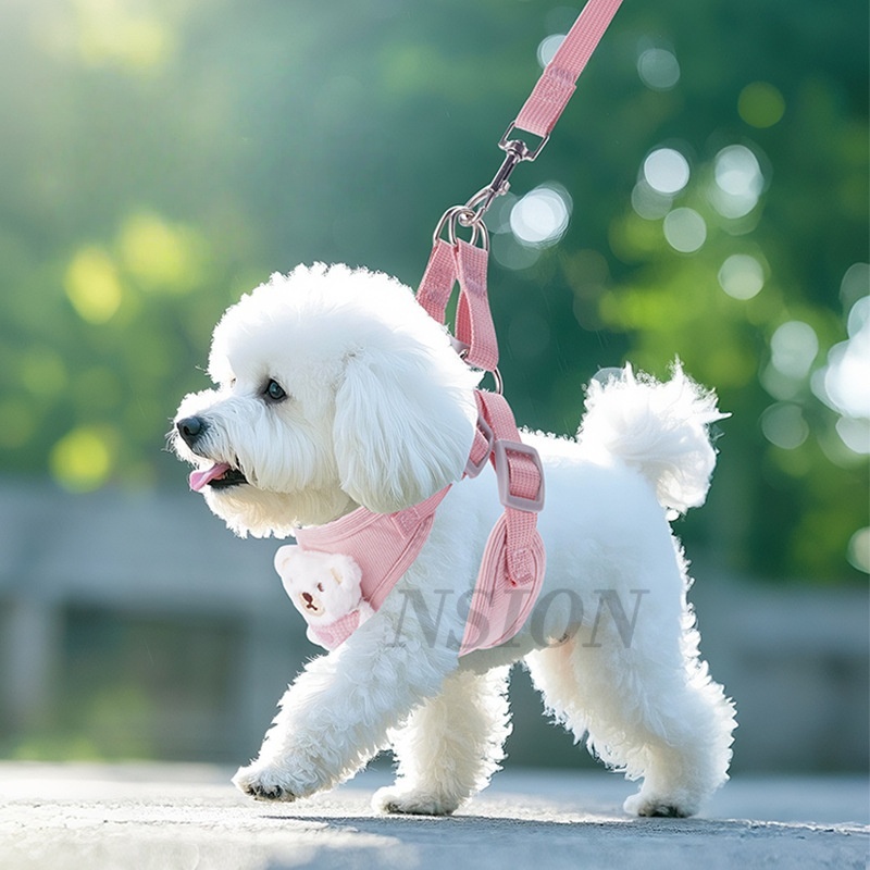NSION 반려동물 귀여운 소형견 강아지 하네스 + 리드줄 세트 산책용, 핑크 14,890원