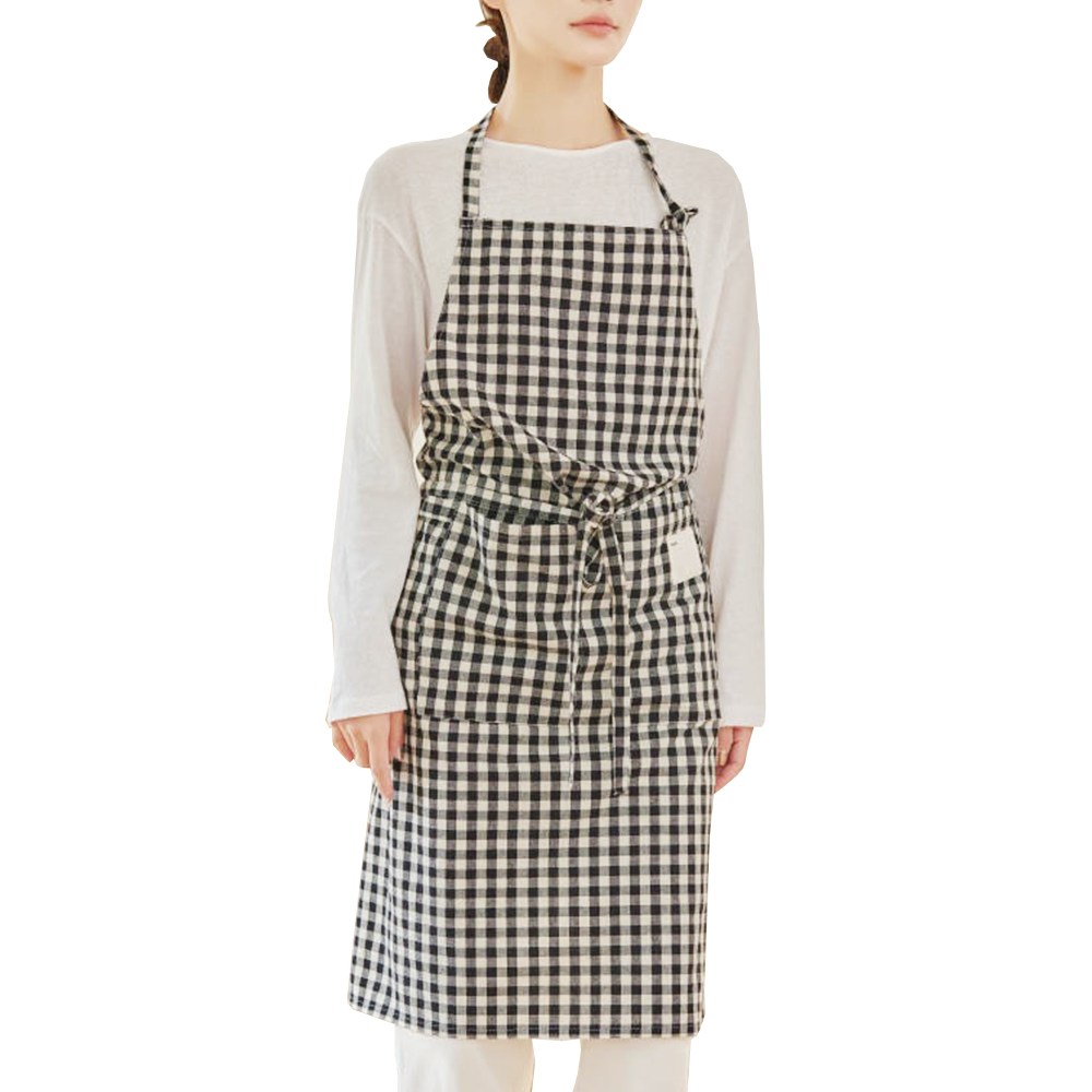 이몰리스 면100% 체크 패턴 원피스 앞치마 주방 공방 바리스타 앞치마, 1개, 블랙체크 21,000원