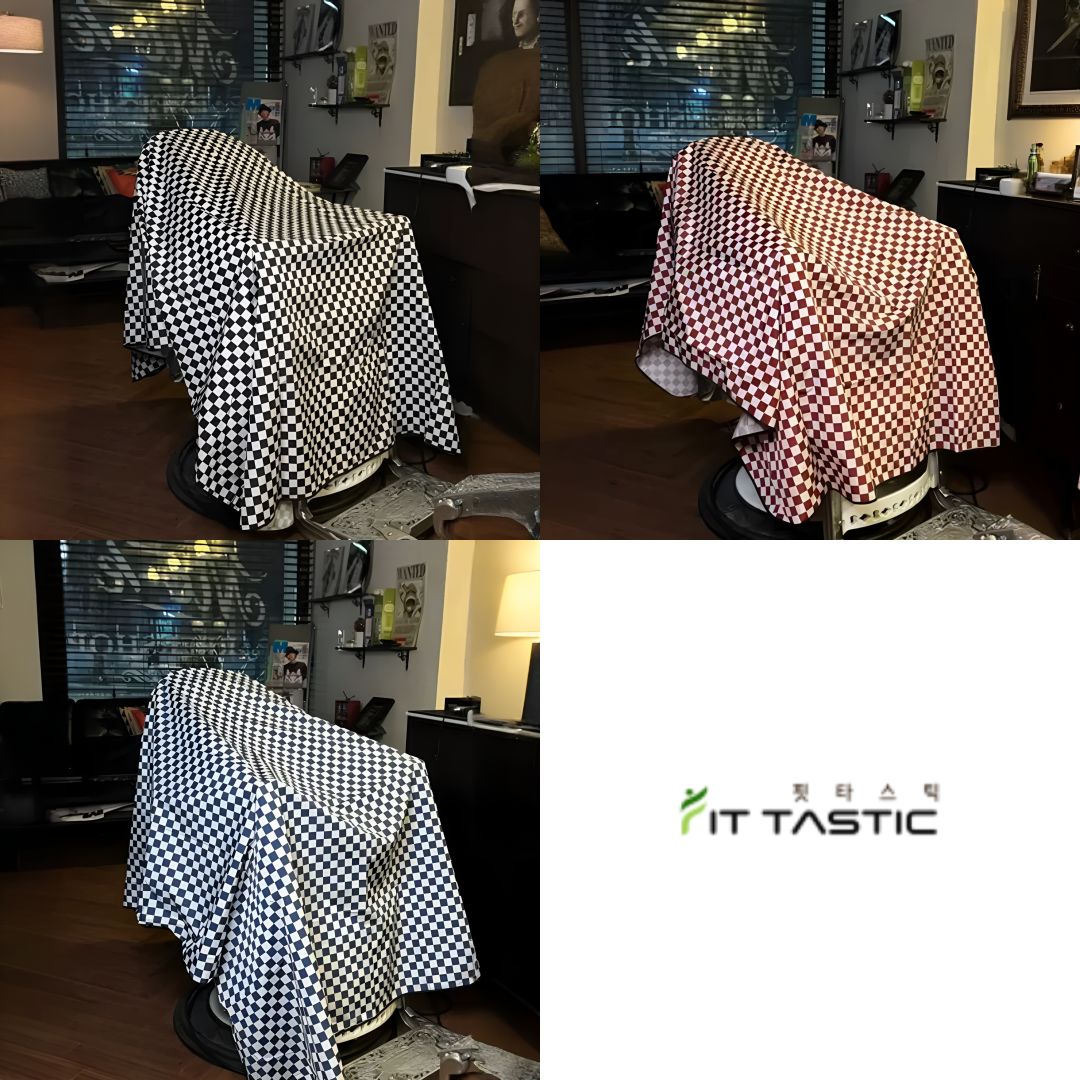 핏타스틱 미용실 커트보 바버샵 미용가운 방수 정전기방지 체크무늬 59,800원