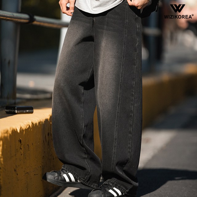 남성 벌룬핏 와이드 데님 팬츠 워싱 청바지 반밴딩 빈티지 통바지 WI244PN 34,800원