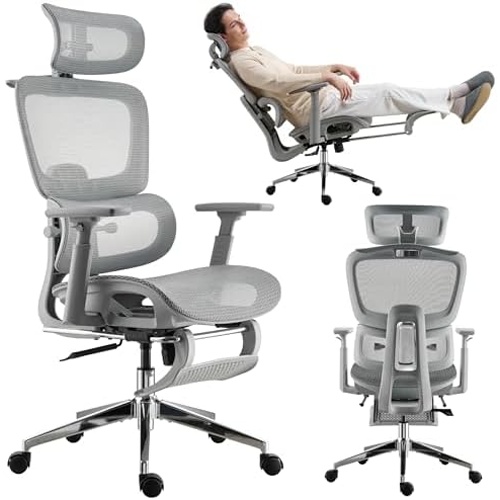 발 받침대가 있는 메쉬 인체공학적 사무용 의자 요추 지지대가 하이 백 게이밍 조절 가능한 헤드레스트 및 홈 오피스 책상 의자용 팔걸이모던 그레이 417,060원
